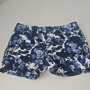 The Limited Blue and White Mid Waist Floral Shorts